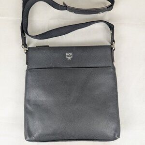 MCM Black Leather Messenger Crossbody Bag Made in Korea.